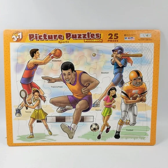 VTG Puzzle Patch Picture Frame Tray Puzzles Construction Sports‎ Bears Lot 90s - Picture 6 of 6